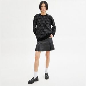 COACH 100% Wool Oversized 'Rexy' Black and Grey Crewneck Sweater - Size XXS